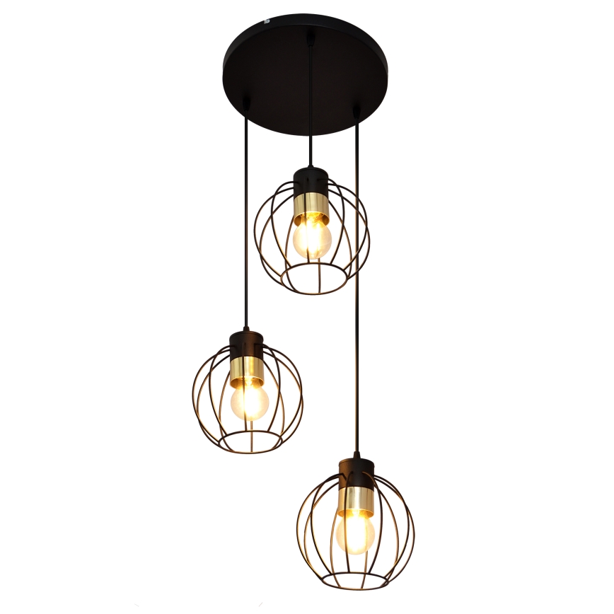 Luster na sajli STARLIGHT 3xE27/15W/230V crna/zlatna