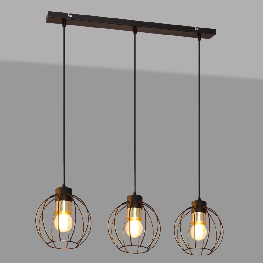 Luster na sajli STARLIGHT 3xE27/15W/230V crna/zlatna