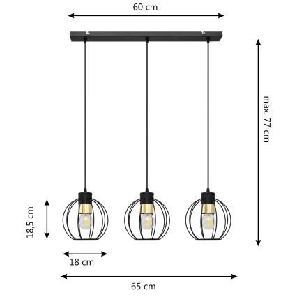Luster na sajli STARLIGHT 3xE27/15W/230V crna/zlatna