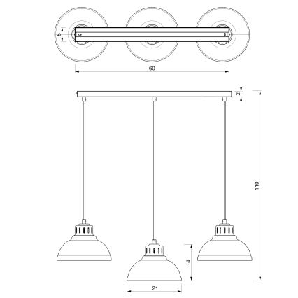 Luster na sajli SVEN 3xE27/15W/230V crna