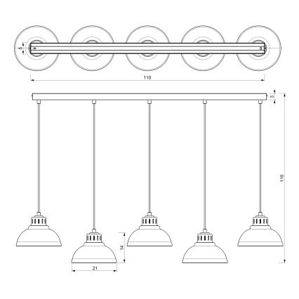 Luster na sajli SVEN 5xE27/15W/230V crvena