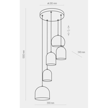 Luster na sajli TEMPRE 5xE27/15W/230V bijela/siva/crna