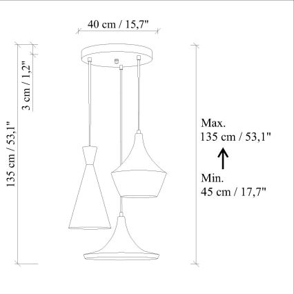 Luster na sajli TOM 3xE27/40W/230V plavi