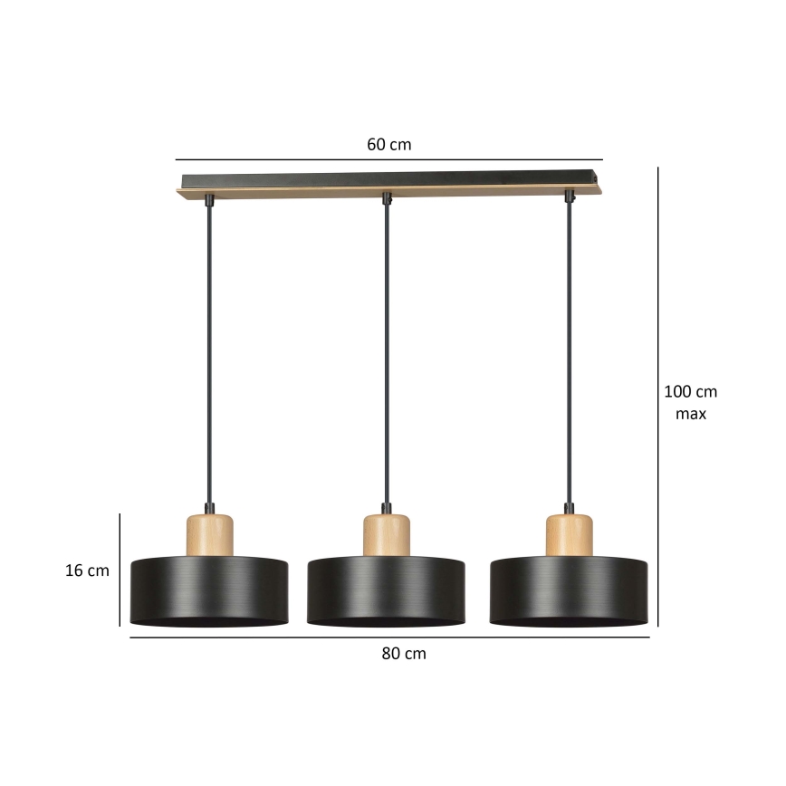 Luster na sajli TORIN 3xE27/15W/230V crna