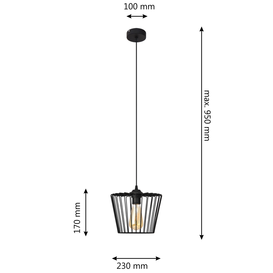 Luster na sajli TORRI 1xE27/15W/230V pr. 23 cm crna