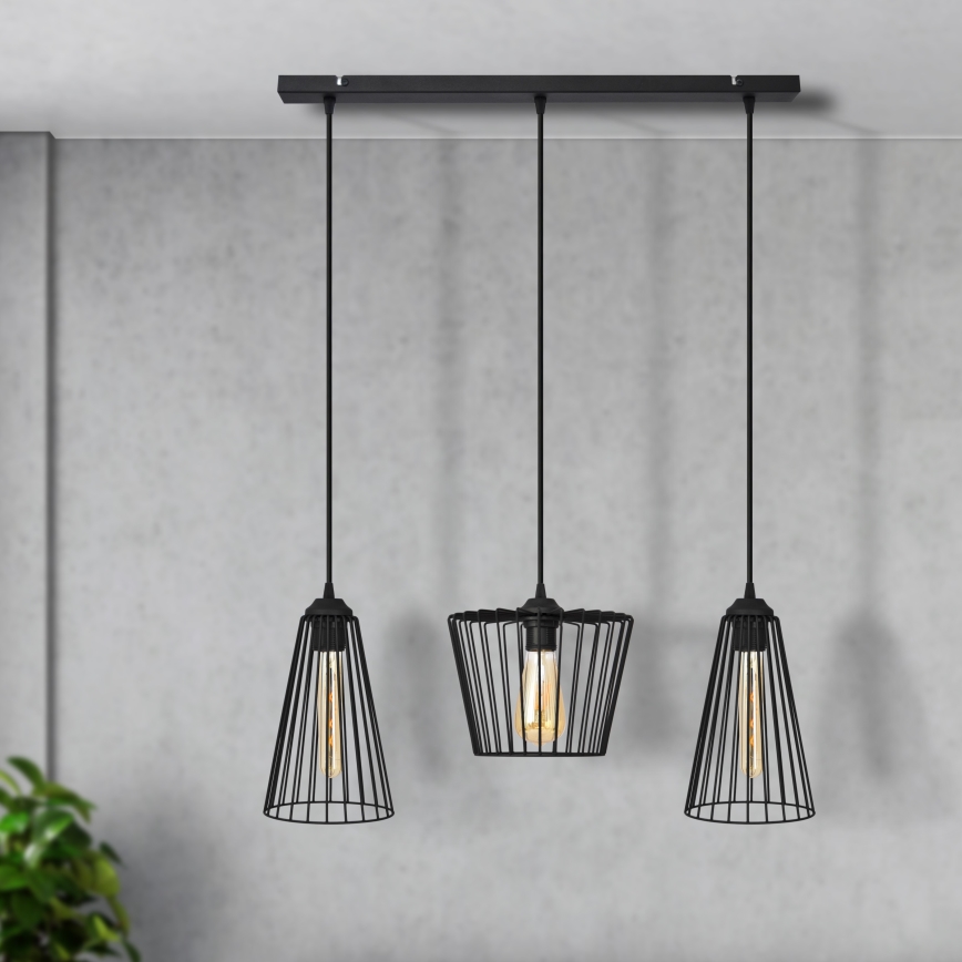 Luster na sajli TORRI 3xE27/15W/230V crna