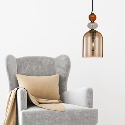 Luster na sajli TROPEA 1xE27/15W/230V crna/zadimljena crvena/bež