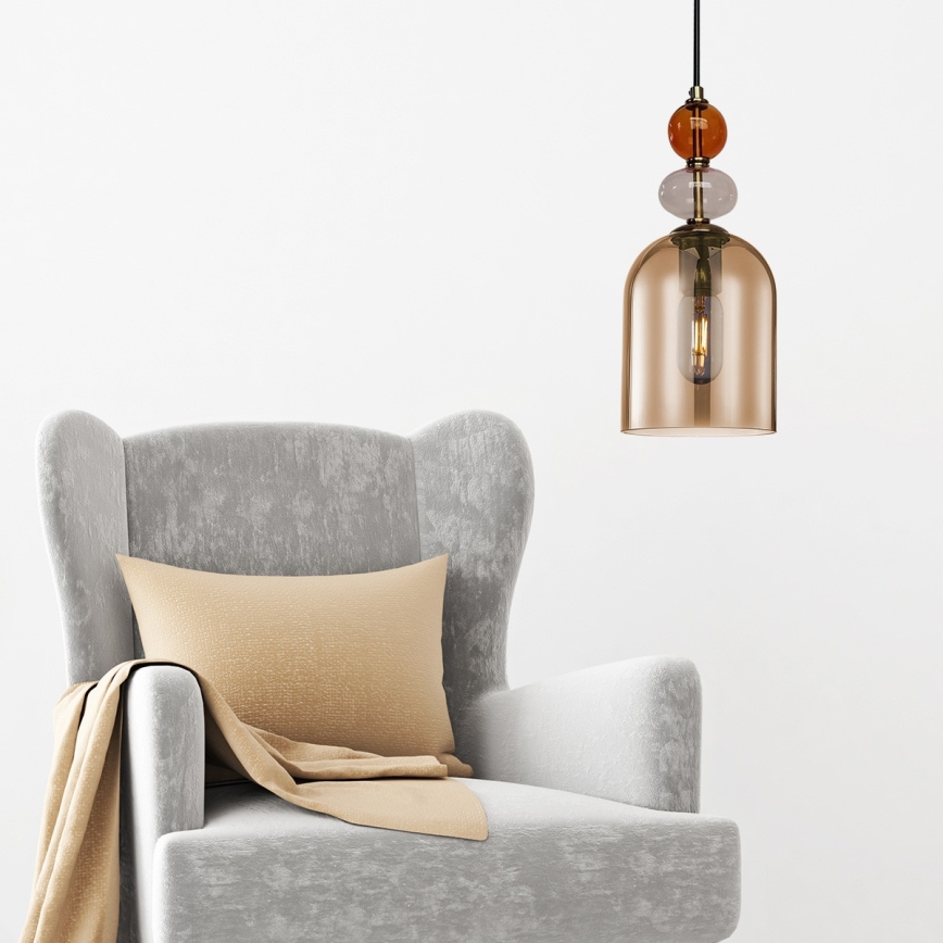 Luster na sajli TROPEA 1xE27/15W/230V crna/zadimljena crvena/bež