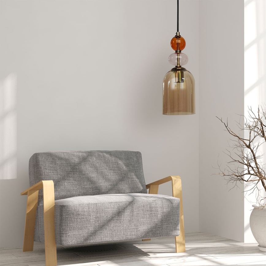 Luster na sajli TROPEA 1xE27/15W/230V crna/zadimljena crvena/bež