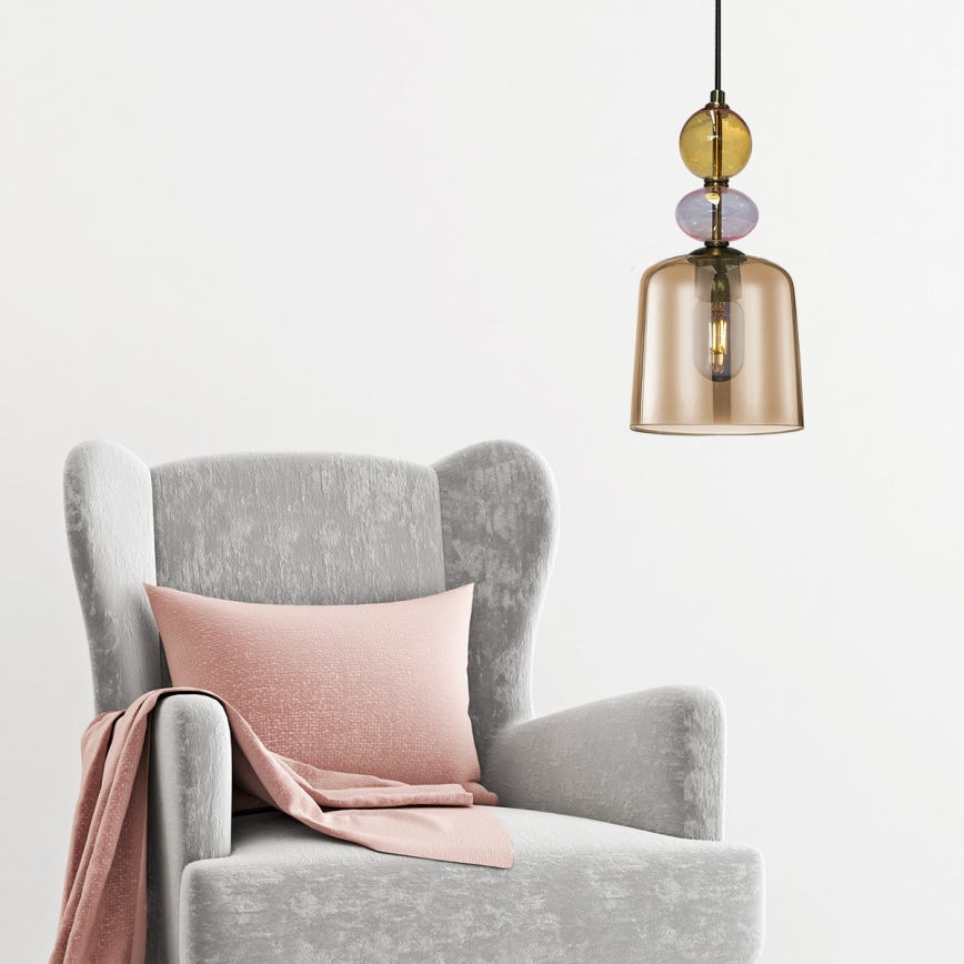 Luster na sajli TROPEA 1xE27/15W/230V crna/zadimljeno-bež/ružičasta