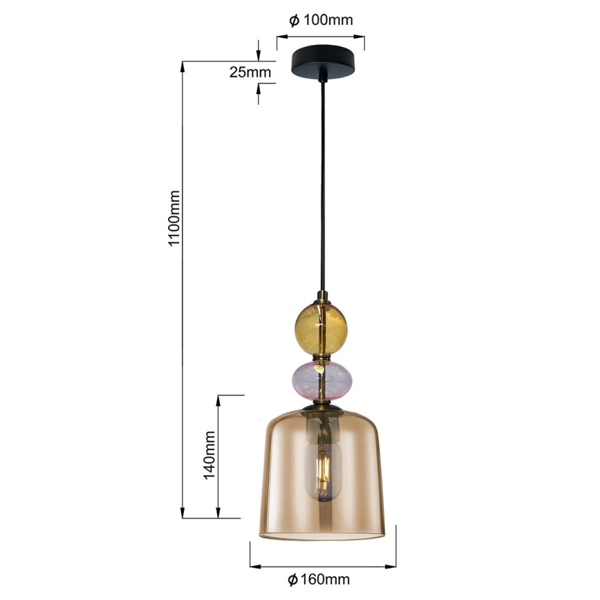 Luster na sajli TROPEA 1xE27/15W/230V crna/zadimljeno-bež/ružičasta