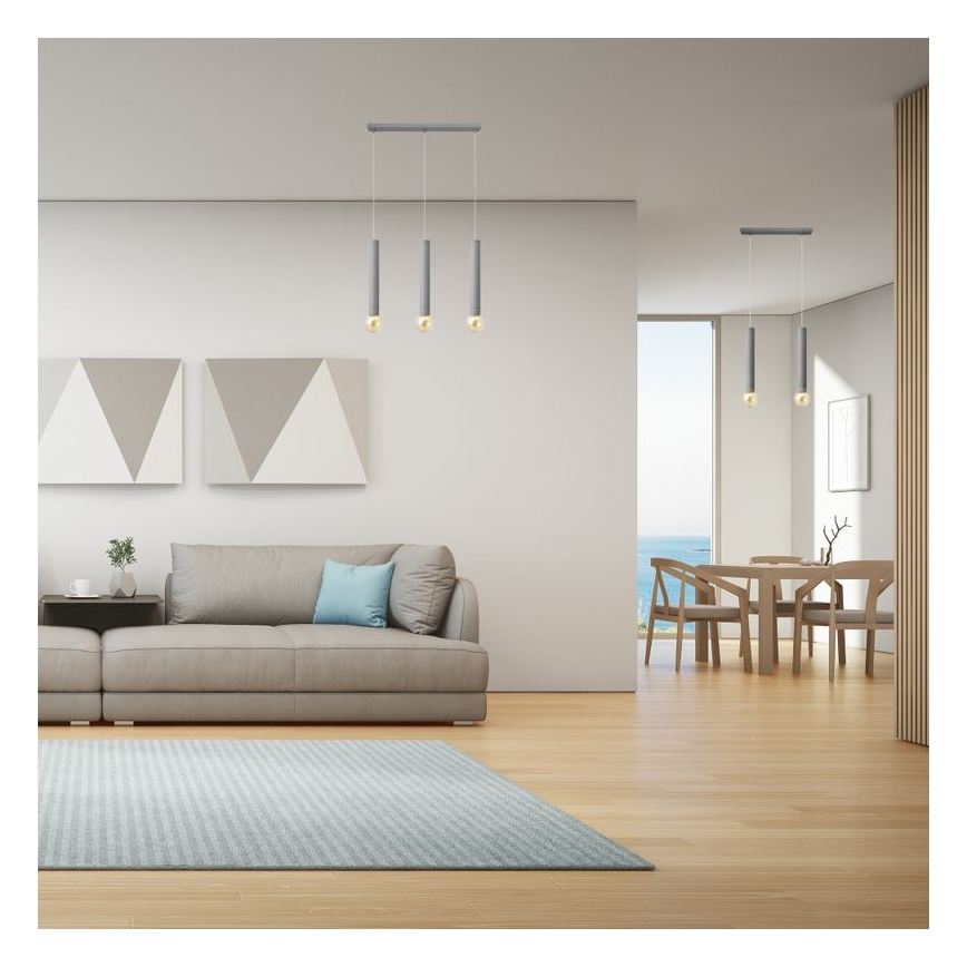 Luster na sajli TUBA 3xE27/15W/230V siva