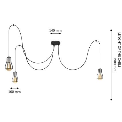 Luster na sajli TUBE 3xE27/10W/230V pauk crna/sjajni krom