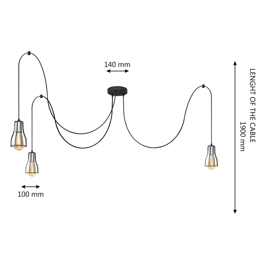 Luster na sajli TUBE 3xE27/10W/230V pauk crna/sjajni krom