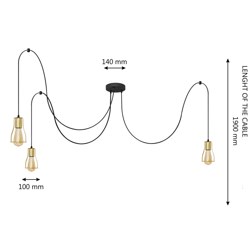 Luster na sajli TUBE 3xE27/10W/230V pauk crna/zlatna