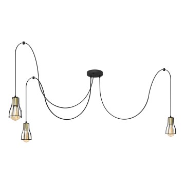 Luster na sajli TUBE 3xE27/10W/230V pauk crna/zlatna