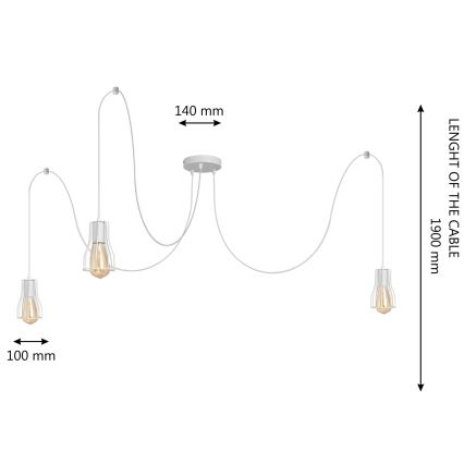 Luster na sajli TUBE 3xE27/15W/230V pauk bijela