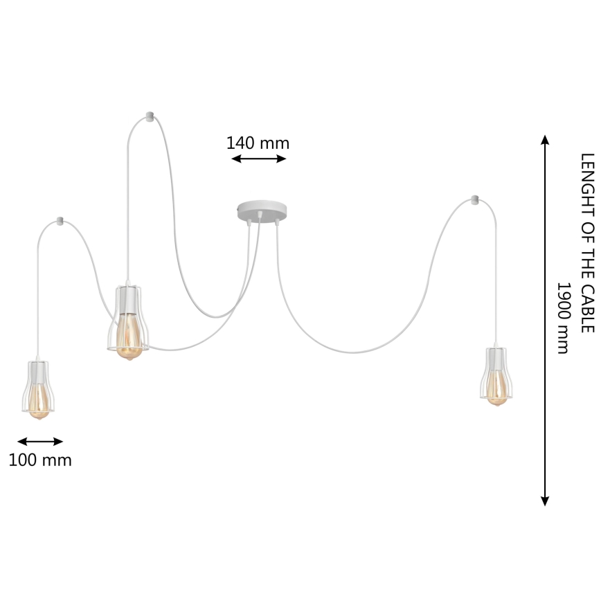 Luster na sajli TUBE 3xE27/15W/230V pauk bijela