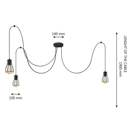 Luster na sajli TUBE 3xE27/15W/230V pauk crna