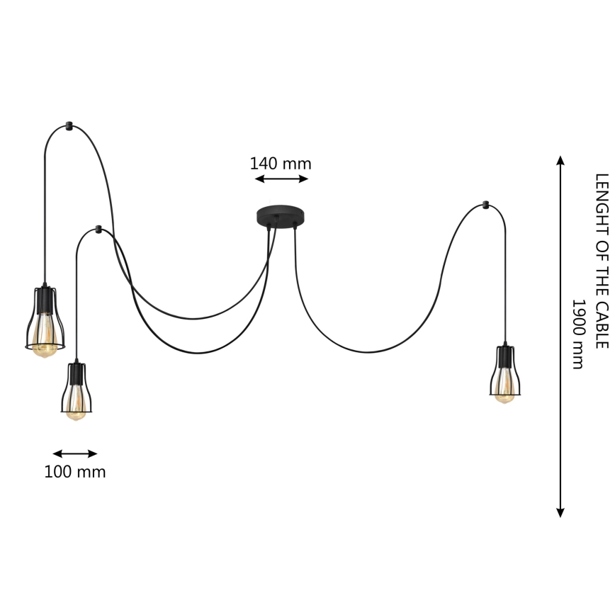 Luster na sajli TUBE 3xE27/15W/230V pauk crna
