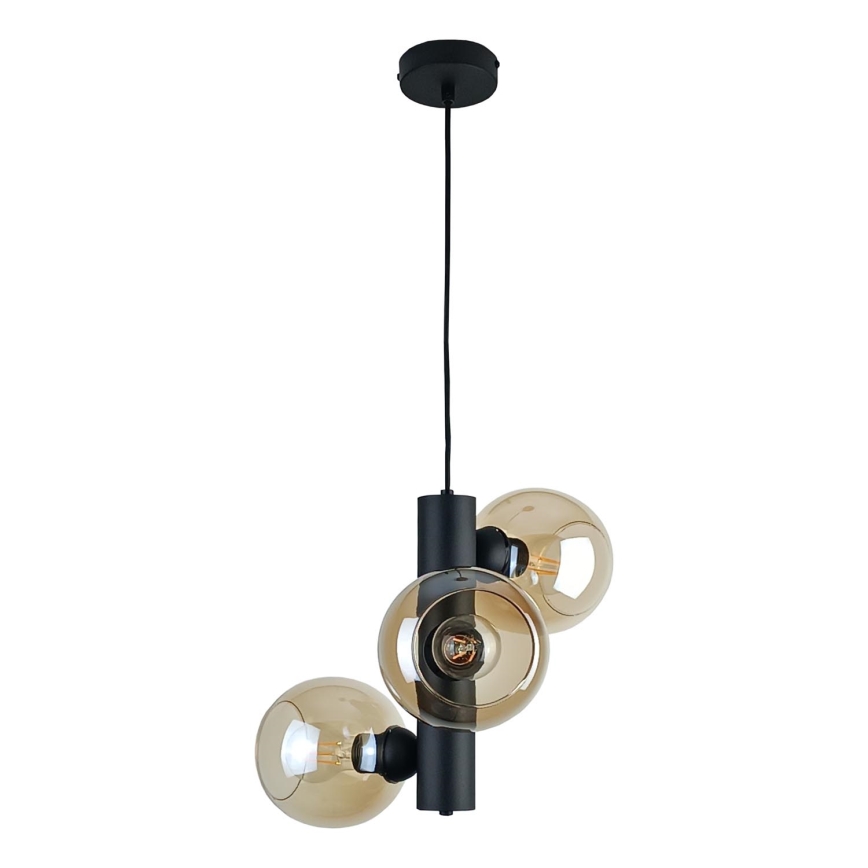Luster na sajli TUBE 3xE27/60W/230V crna/dimna bež