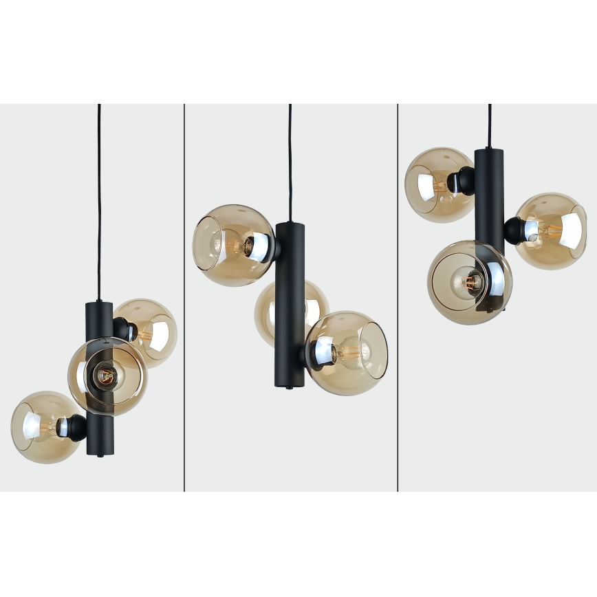 Luster na sajli TUBE 3xE27/60W/230V crna/dimna bež