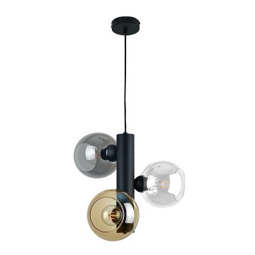 Luster na sajli TUBE 3xE27/60W/230V crna/dimna crna/dimna bež/prozirna