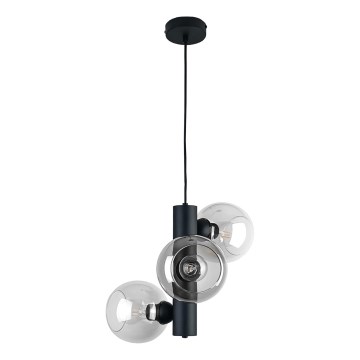Luster na sajli TUBE 3xE27/60W/230V crna/prozirna