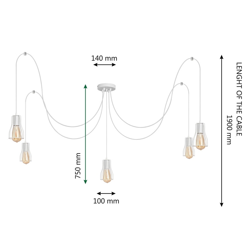 Luster na sajli TUBE 5xE27/15W/230V pauk bijela