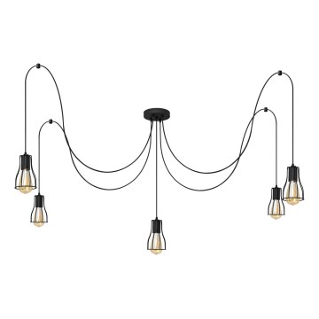 Luster na sajli TUBE 5xE27/15W/230V pauk crna