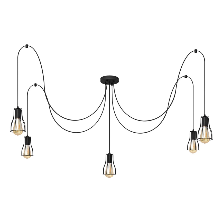 Luster na sajli TUBE 5xE27/15W/230V pauk crna