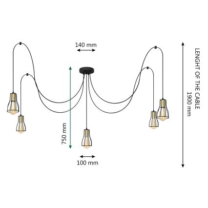 Luster na sajli TUBE 5xE27/15W/230V pauk crna/sjajni krom