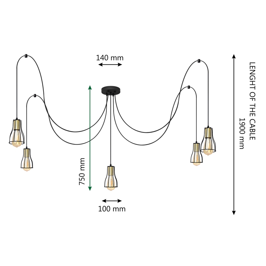 Luster na sajli TUBE 5xE27/15W/230V pauk crna/sjajni krom