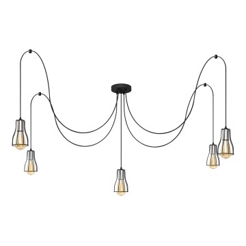 Luster na sajli TUBE 5xE27/15W/230V pauk crna/sjajni krom