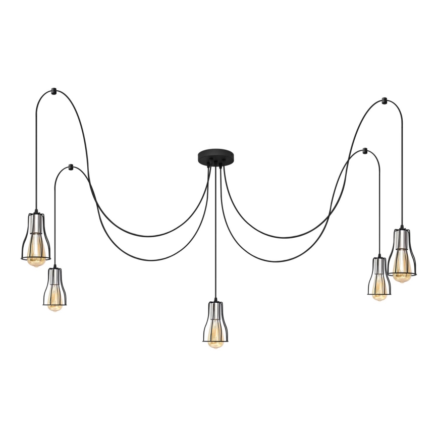 Luster na sajli TUBE 5xE27/15W/230V pauk crna/sjajni krom