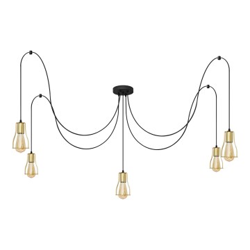 Luster na sajli TUBE 5xE27/15W/230V pauk crna/zlatna
