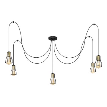 Luster na sajli TUBE 5xE27/15W/230V pauk crna/zlatna