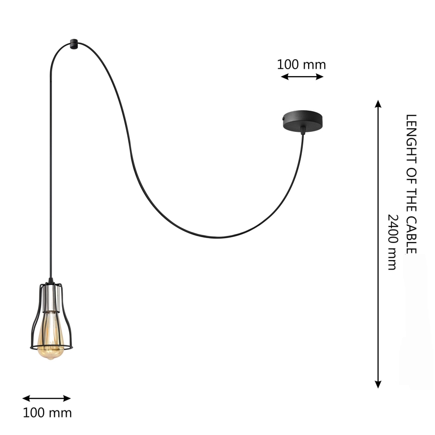 Luster na sajli TUBE LONG 1xE27/15W/230V crna/sjajni krom