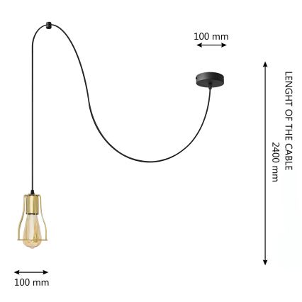 Luster na sajli TUBE LONG 1xE27/15W/230V crna/zlatna