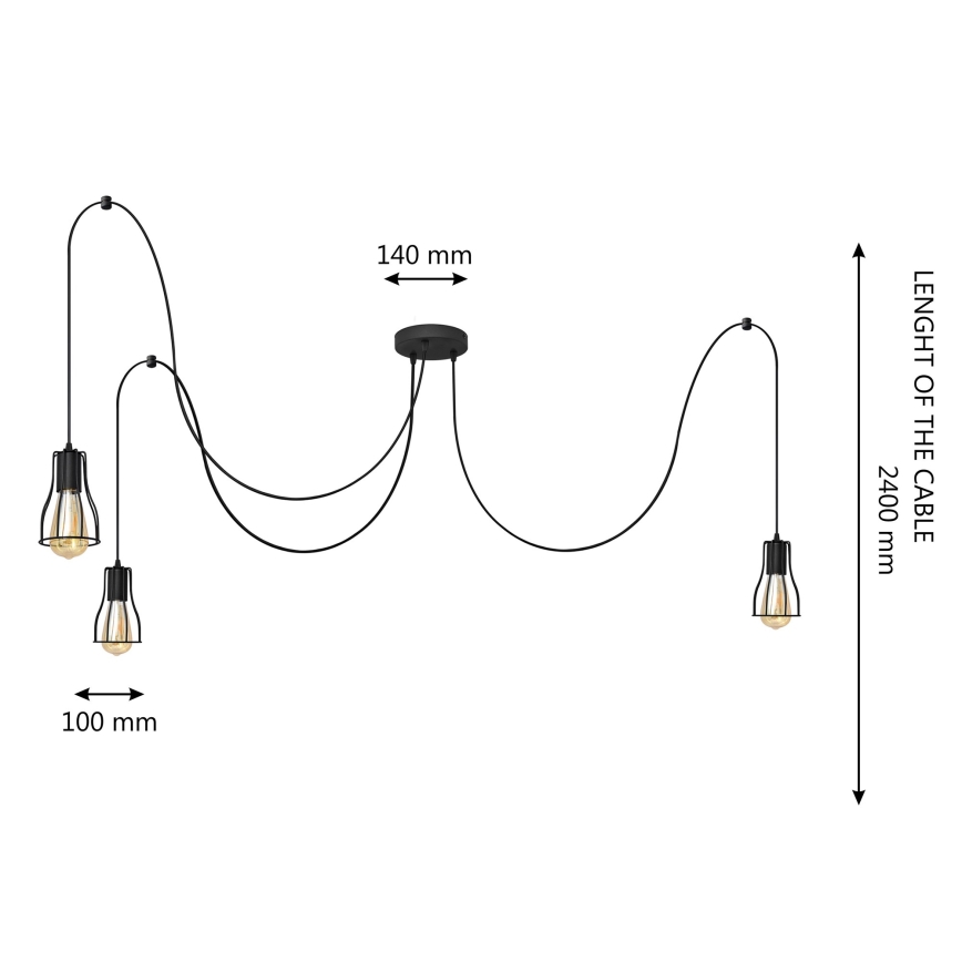 Luster na sajli TUBE LONG 3xE27/15W/230V crna