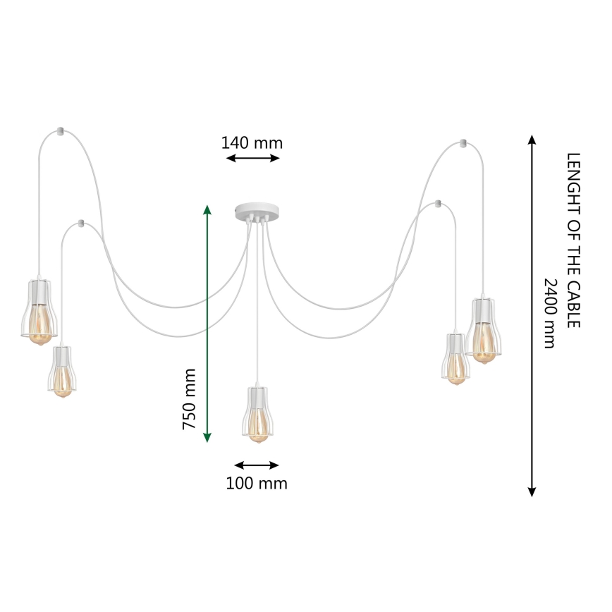 Luster na sajli TUBE LONG 5xE27/10W/230V bijela