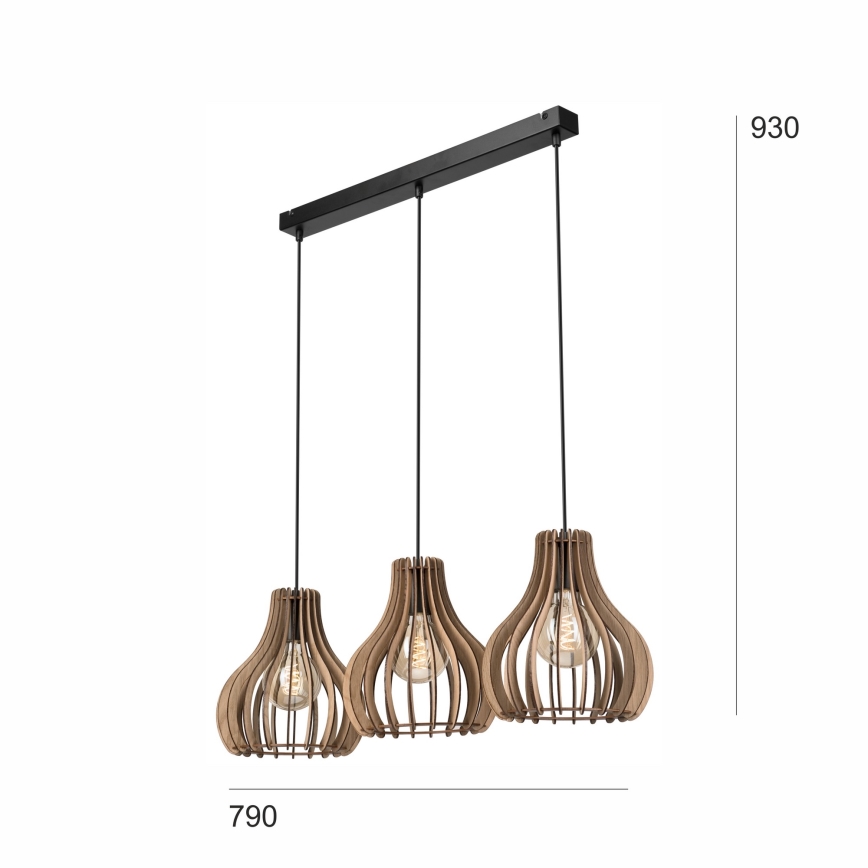 Luster na sajli TUCCI 3xE27/15W/230V hrast/crna