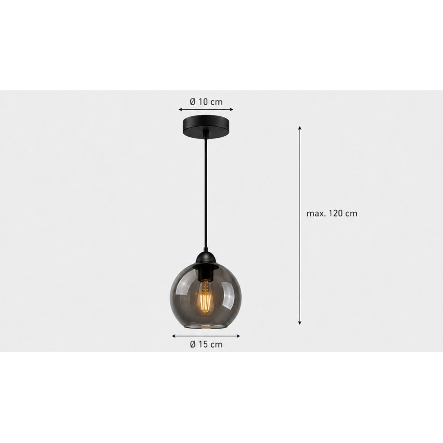 Luster na sajli UNO 1xE27/60W/230V crna/dimna