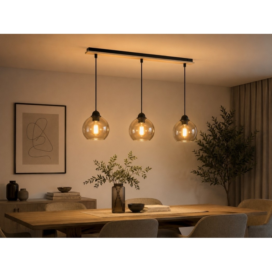 Luster na sajli UNO WOOD 3xE27/60W/230V crna/smeđa