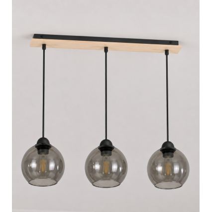 Luster na sajli UNO WOOD 3xE27/60W/230V crna/smeđa
