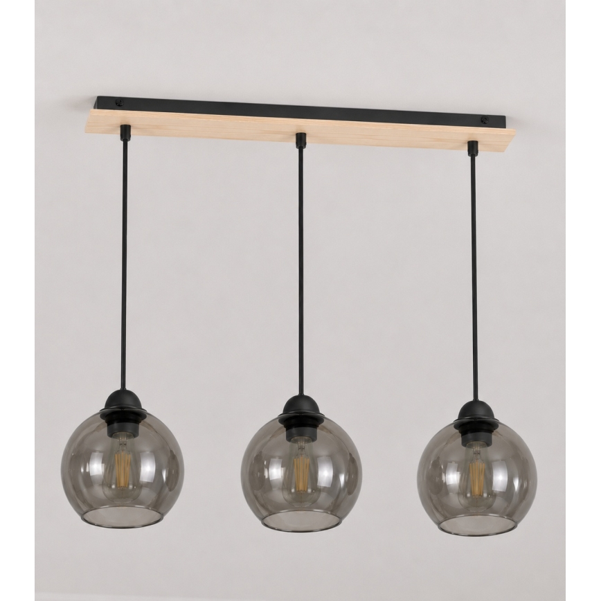 Luster na sajli UNO WOOD 3xE27/60W/230V crna/smeđa