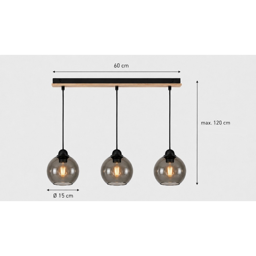 Luster na sajli UNO WOOD 3xE27/60W/230V crna/smeđa