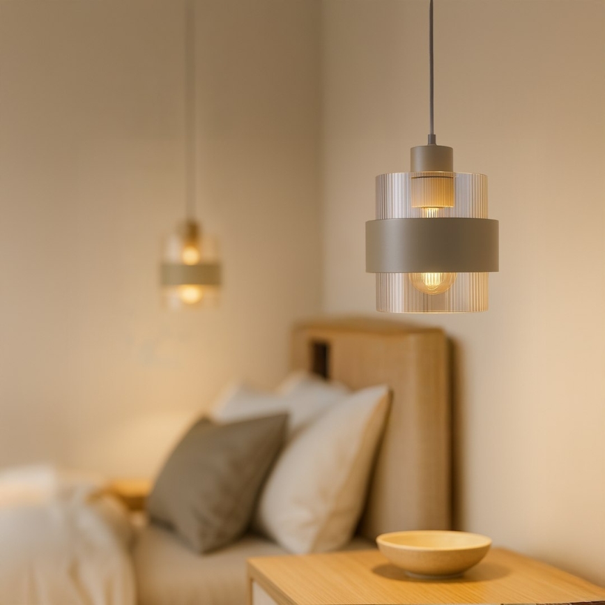 Luster na sajli VALENTINO 1xE27/15W/230V bež/proziran