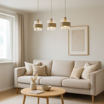 Luster na sajli VALENTINO 3xE27/15W/230V bež/prozirno