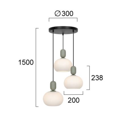 Luster na sajli VALISIA 3xE27/40W/230V crna/maslinasta
